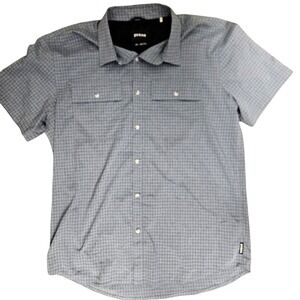 PrAna Shirt Mens Large Blue Plaid Short Sleeve Button Front Casual Outdoor